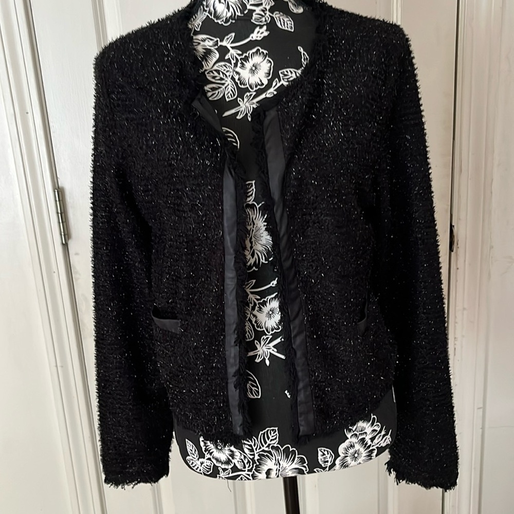 Olsenboye size large black metallic threaded jacket with hook & eye closure